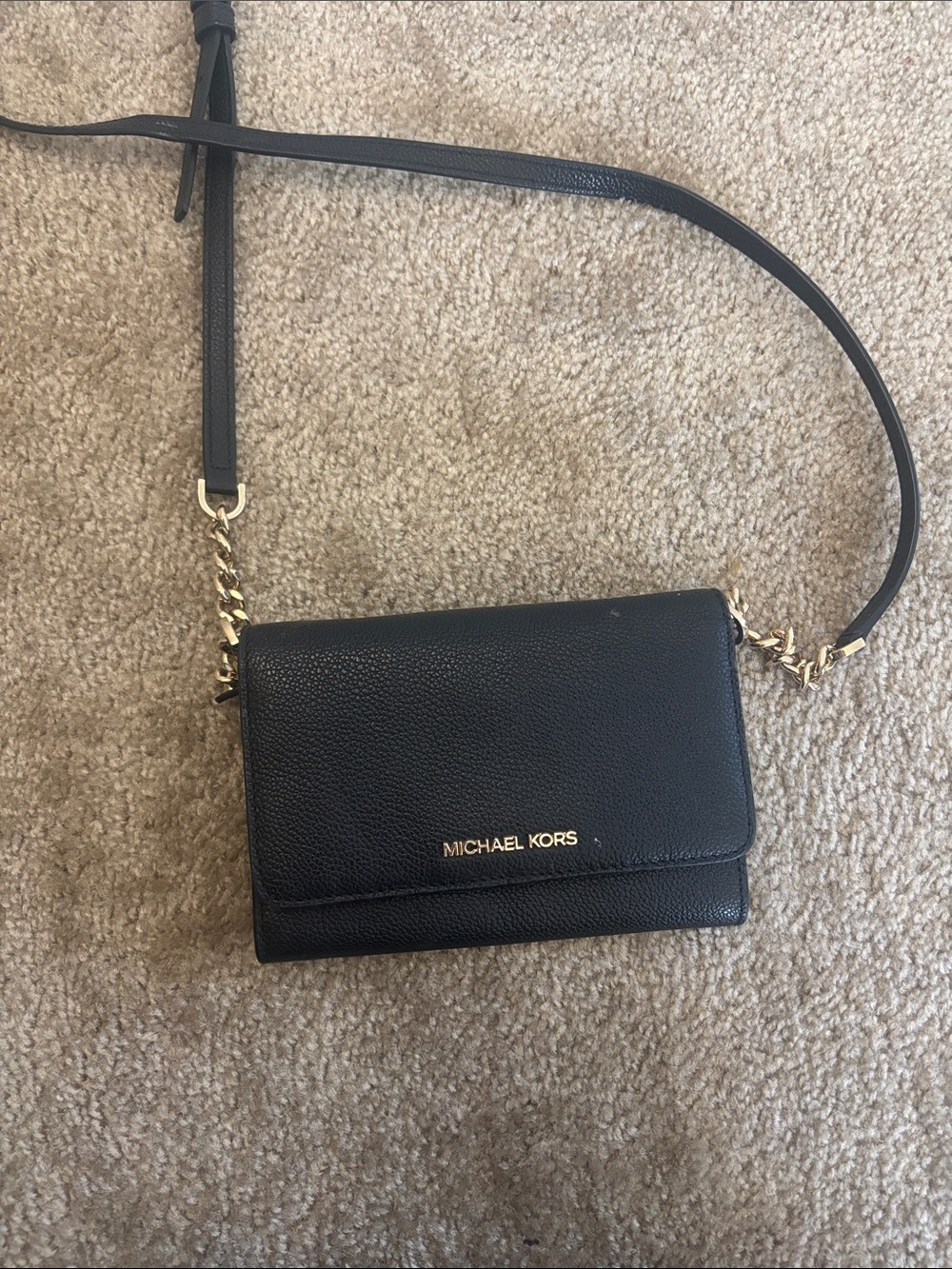 Michael Kors Black Leather Crossbody with Gold Hardware - authentic